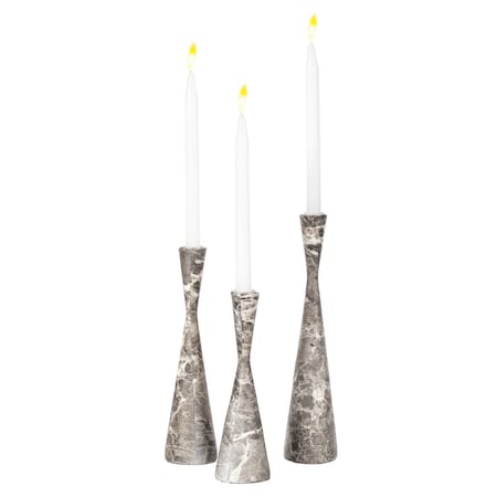 Fabulaxe Marble Resin Candle Holders, Exquisite Decorative Taper Candlesticks, Elegant Accent, Gray, PK3 QI004063.GY.3